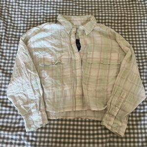 90s Cropped Boxy Flannel Button-Up Shirt